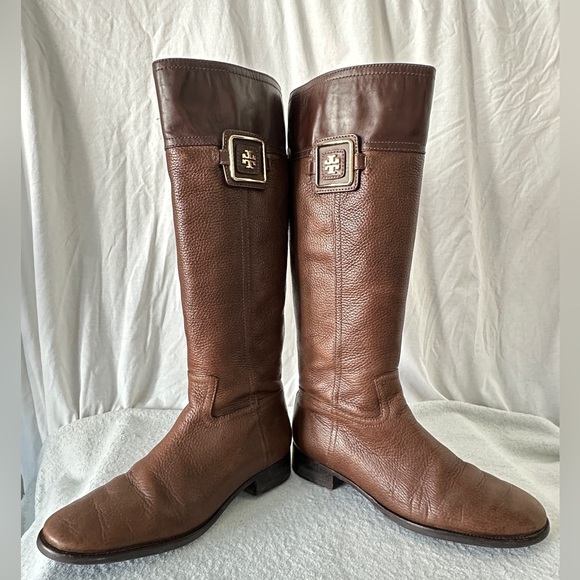 Tory Burch Shoes - Tory Burch Leather Julian Logo Plaque womens tall Riding Boots‎ size 11